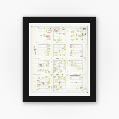 Old map wall art mockup — black gallery frame with white mat — Sanborn Fire Insurance Map from Alton, Madison County, Illinois (1915), Sheet #0020