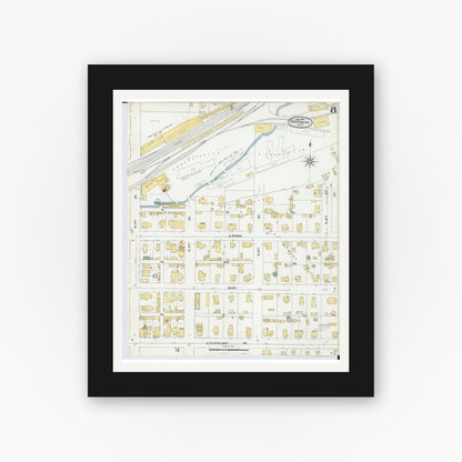 Old map wall art mockup — black gallery frame with white mat — Sanborn Fire Insurance Map from Ishpeming, Marquette County, Michigan (1904), Sheet #0008