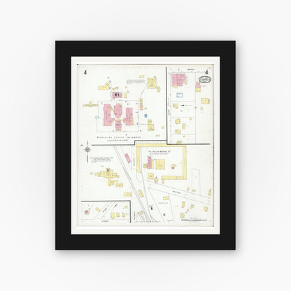 Old map wall art mockup — black gallery frame with white mat — Sanborn Fire Insurance Map from Canfield, Mahoning County, Ohio (1928), Sheet #0004