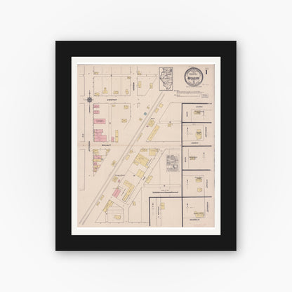 Old map wall art mockup — black gallery frame with white mat — Sanborn Fire Insurance Map from Washburn, Woodford County, Illinois (1922), Sheet #0001