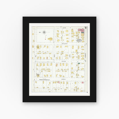 Old map wall art mockup — black gallery frame with white mat — Sanborn Fire Insurance Map from Bremen, Marshall County, Indiana (1905), Sheet #0002