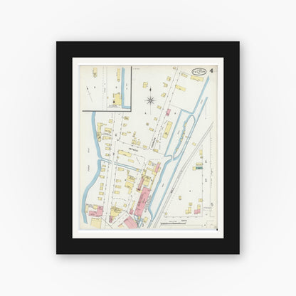 Old map wall art mockup — black gallery frame with white mat — Sanborn Fire Insurance Map from Fulton, Oswego County, New York (1896), Sheet #0004