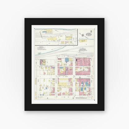 Old map wall art mockup — black gallery frame with white mat — Sanborn Fire Insurance Map from Hannibal, Marion County, Missouri (1913), Sheet #0002
