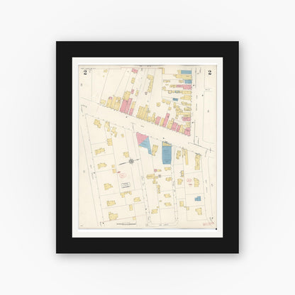 Old map wall art mockup — black gallery frame with white mat — Sanborn Fire Insurance Map from Easthampton, Suffolk County, New York (1943), Sheet #0002