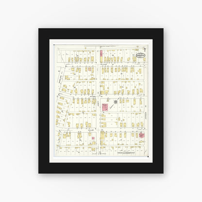 Old map wall art mockup — black gallery frame with white mat — Sanborn Fire Insurance Map from Dennison, Tuscarawas County, Ohio (1921), Sheet #0007