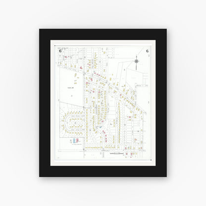 Old map wall art mockup — black gallery frame with white mat — Sanborn Fire Insurance Map from North Canton, Stark County, Ohio (1948), Sheet #0006