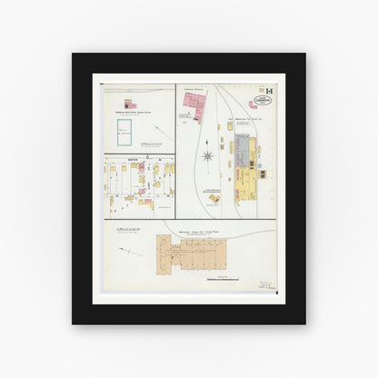 Old map wall art mockup — black gallery frame with white mat — Sanborn Fire Insurance Map from Cambridge, Guernsey County, Ohio (1901), Sheet #0014