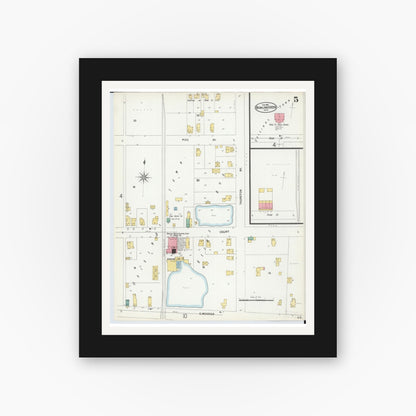 Old map wall art mockup — black gallery frame with white mat — Sanborn Fire Insurance Map from Bowling Green, Wood County, Ohio (1900), Sheet #0005