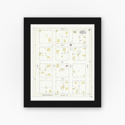 Old map wall art mockup — black gallery frame with white mat — Sanborn Fire Insurance Map from Henrietta, Clay County, Texas (1912), Sheet #0009
