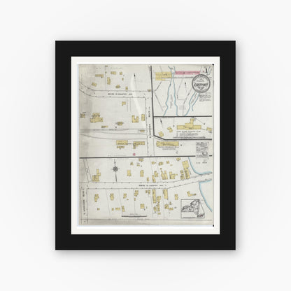 Old map wall art mockup — black gallery frame with white mat — Sanborn Fire Insurance Map from Eastport, Suffolk County, New York (1920) - Complete Map Set