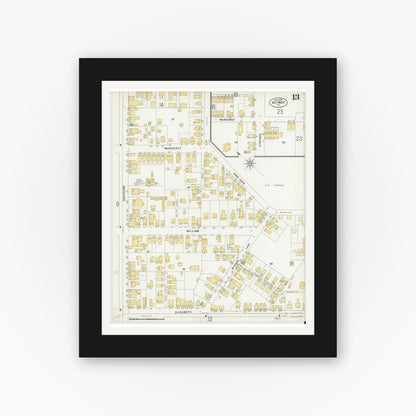 Old map wall art mockup — black gallery frame with white mat — Sanborn Fire Insurance Map from Key West, Monroe County, Florida (1899), Sheet #0013