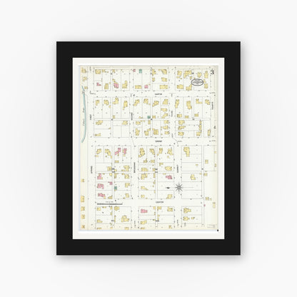 Old map wall art mockup — black gallery frame with white mat — Sanborn Fire Insurance Map from Ligonier, Noble County, Indiana (1907), Sheet #0003