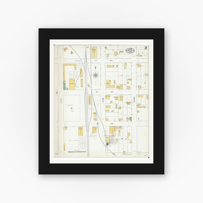 Old map wall art mockup — black gallery frame with white mat — Sanborn Fire Insurance Map from Pine City, Pine County, Minnesota (1904), Sheet #0003