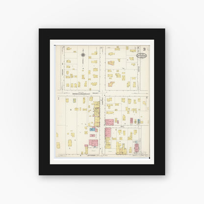 Old map wall art mockup — black gallery frame with white mat — Sanborn Fire Insurance Map from Jefferson, Ashtabula County, Ohio (1915), Sheet #0003