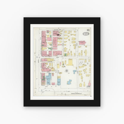 Old map wall art mockup — black gallery frame with white mat — Sanborn Fire Insurance Map from Pittsfield, Berkshire County, Massachusetts (1895), Sheet #0011