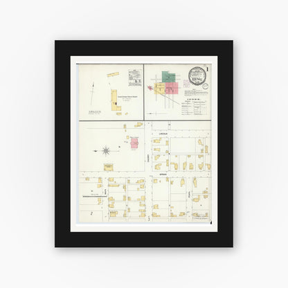 Old map wall art mockup — black gallery frame with white mat — Sanborn Fire Insurance Map from New Paris, Preble County, Ohio (1901) - Complete Map Set