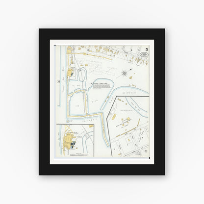 Old map wall art mockup — black gallery frame with white mat — Sanborn Fire Insurance Map from Alpena, Alpena County, Michigan (1901), Sheet #0005