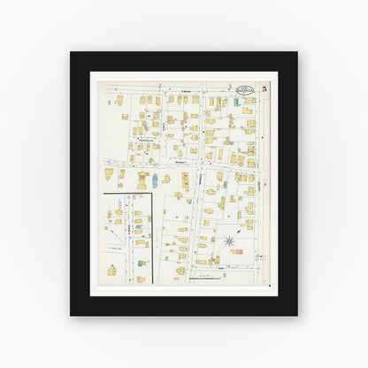 Old map wall art mockup — black gallery frame with white mat — Sanborn Fire Insurance Map from Ellenville, Ulster County, New York (1900), Sheet #0005
