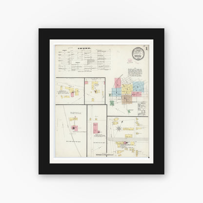Old map wall art mockup — black gallery frame with white mat — Sanborn Fire Insurance Map from Hanover, York County, Pennsylvania (1896) - Complete Map Set