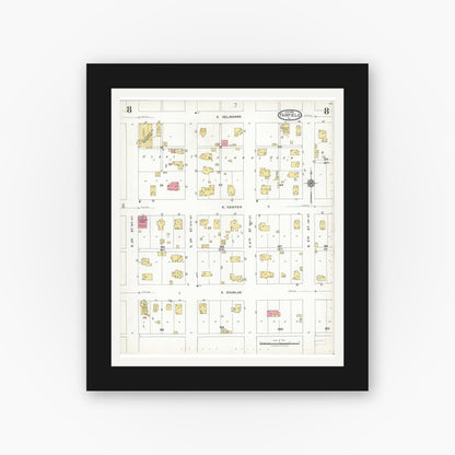 Old map wall art mockup — black gallery frame with white mat — Sanborn Fire Insurance Map from Fairfield, Wayne County, Illinois (1923), Sheet #0008