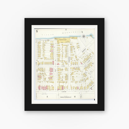 Old map wall art mockup — black gallery frame with white mat — Sanborn Fire Insurance Map from Hamilton, Butler County, Ohio (1899), Sheet #0005