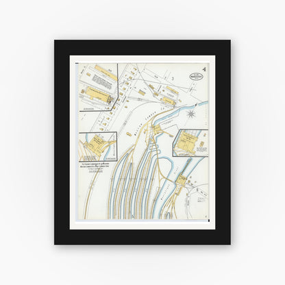 Old map wall art mockup — black gallery frame with white mat — Sanborn Fire Insurance Map from Manistique, Schoolcraft County, Michigan (1900), Sheet #0004