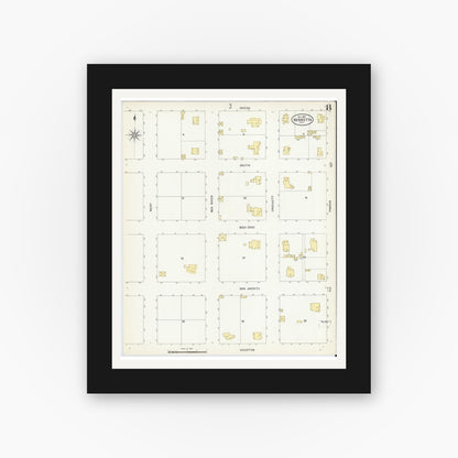 Old map wall art mockup — black gallery frame with white mat — Sanborn Fire Insurance Map from Henrietta, Clay County, Texas (1907), Sheet #0008