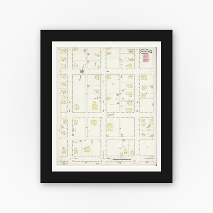 Old map wall art mockup — black gallery frame with white mat — Sanborn Fire Insurance Map from Wauchula, Hardee County, Florida (1914), Sheet #0002