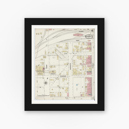 Old map wall art mockup — black gallery frame with white mat — Sanborn Fire Insurance Map from Michigan City, La Porte County, Indiana (1889), Sheet #0004