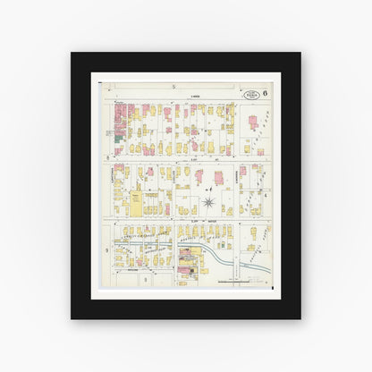 Old map wall art mockup — black gallery frame with white mat — Sanborn Fire Insurance Map from Xenia, Greene County, Ohio (1901), Sheet #0006