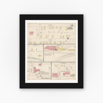 Old map wall art mockup — black gallery frame with white mat — Sanborn Fire Insurance Map from Belvidere, Boone County, Illinois (1922), Sheet #0023