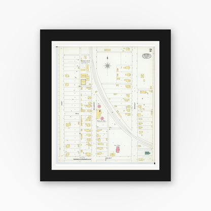 Old map wall art mockup — black gallery frame with white mat — Sanborn Fire Insurance Map from Bremen, Fairfield County, Ohio (1909), Sheet #0002