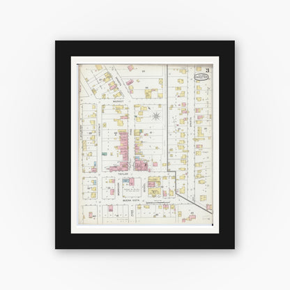 Old map wall art mockup — black gallery frame with white mat — Sanborn Fire Insurance Map from Chester, Randolph County, Illinois (1886), Sheet #0003