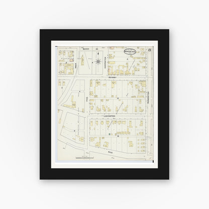 Old map wall art mockup — black gallery frame with white mat — Sanborn Fire Insurance Map from Menominee, Menominee County, Michigan (1890), Sheet #0008