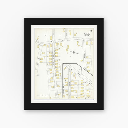 Old map wall art mockup — black gallery frame with white mat — Sanborn Fire Insurance Map from Methuen, Essex County, Massachusetts (1911), Sheet #0002