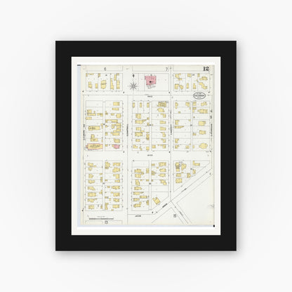 Old map wall art mockup — black gallery frame with white mat — Sanborn Fire Insurance Map from Escanaba, Delta County, Michigan (1899), Sheet #0012