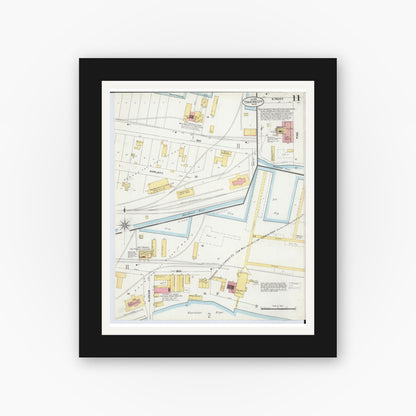 Old map wall art mockup — black gallery frame with white mat — Sanborn Fire Insurance Map from Traverse City, Grand Traverse County, Michigan (1899), Sheet #0011