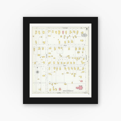 Old map wall art mockup — black gallery frame with white mat — Sanborn Fire Insurance Map from Lagrange, LaGrange County, Indiana (1901), Sheet #0006