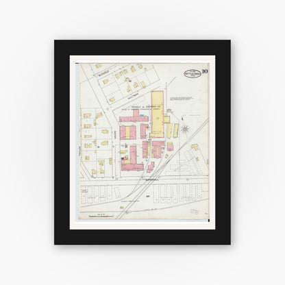 Old map wall art mockup — black gallery frame with white mat — Sanborn Fire Insurance Map from Battle Creek, Calhoun County, Michigan (1892), Sheet #0010