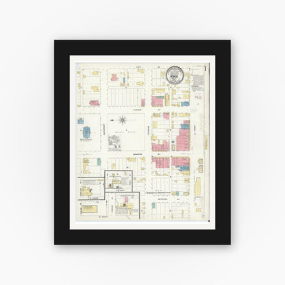 Old map wall art mockup — black gallery frame with white mat — Sanborn Fire Insurance Map from Hondo, Medina County, Texas (1909), Sheet #0001