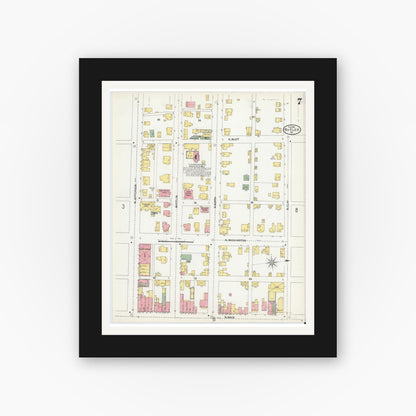 Old map wall art mockup — black gallery frame with white mat — Sanborn Fire Insurance Map from Butler, Butler County, Pennsylvania (1901), Sheet #0007
