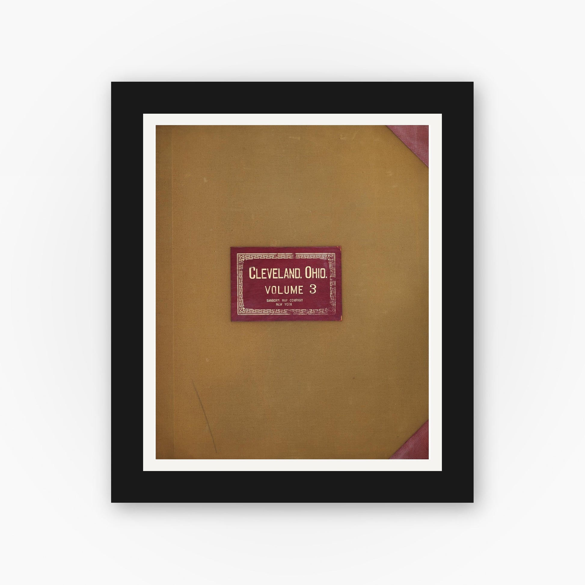 Old map wall art mockup — black gallery frame with white mat — Sanborn Fire Insurance Map from Cleveland, Cuyahoga County, Ohio (1951), Sheet #0001