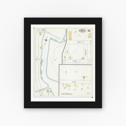 Old map wall art mockup — black gallery frame with white mat — Sanborn Fire Insurance Map from Cheboygan, Cheboygan County, Michigan (1915), Sheet #0013