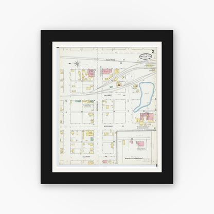 Old map wall art mockup — black gallery frame with white mat — Sanborn Fire Insurance Map from Wellston, Jackson County, Ohio (1892), Sheet #0003