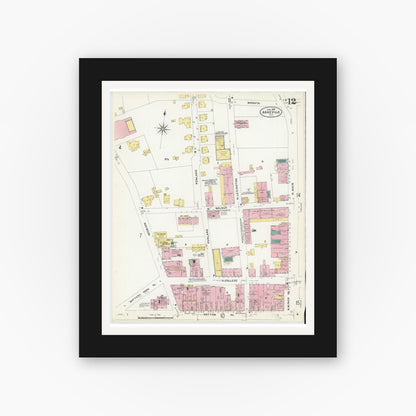 Old map wall art mockup — black gallery frame with white mat — Sanborn Fire Insurance Map from Asheville, Buncombe County, North Carolina (1907), Sheet #0012