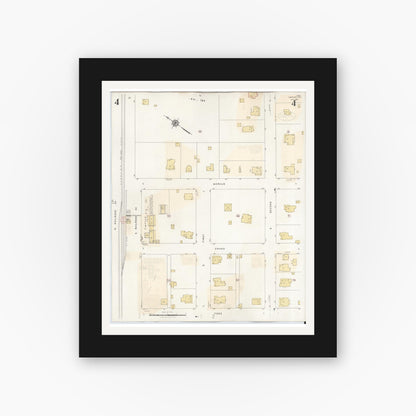 Old map wall art mockup — black gallery frame with white mat — Sanborn Fire Insurance Map from Timpson, Shelby County, Texas (1941), Sheet #0004