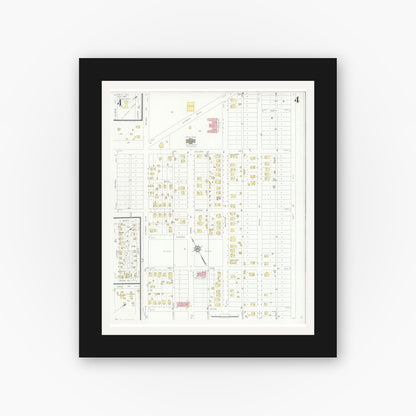 Old map wall art mockup — black gallery frame with white mat — Sanborn Fire Insurance Map from Taft, San Patricio County, Texas (1933), Sheet #0004