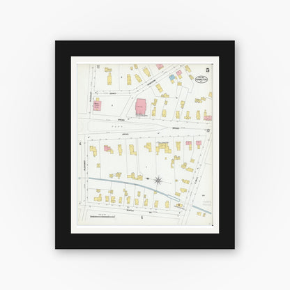 Old map wall art mockup — black gallery frame with white mat — Sanborn Fire Insurance Map from Hamilton, Madison County, New York (1901), Sheet #0005
