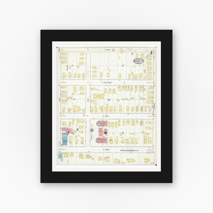 Old map wall art mockup — black gallery frame with white mat — Sanborn Fire Insurance Map from Marquette, Marquette County, Michigan (1917), Sheet #0004