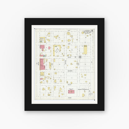 Old map wall art mockup — black gallery frame with white mat — Sanborn Fire Insurance Map from Keytesville, Chariton County, Missouri (1899), Sheet #0002